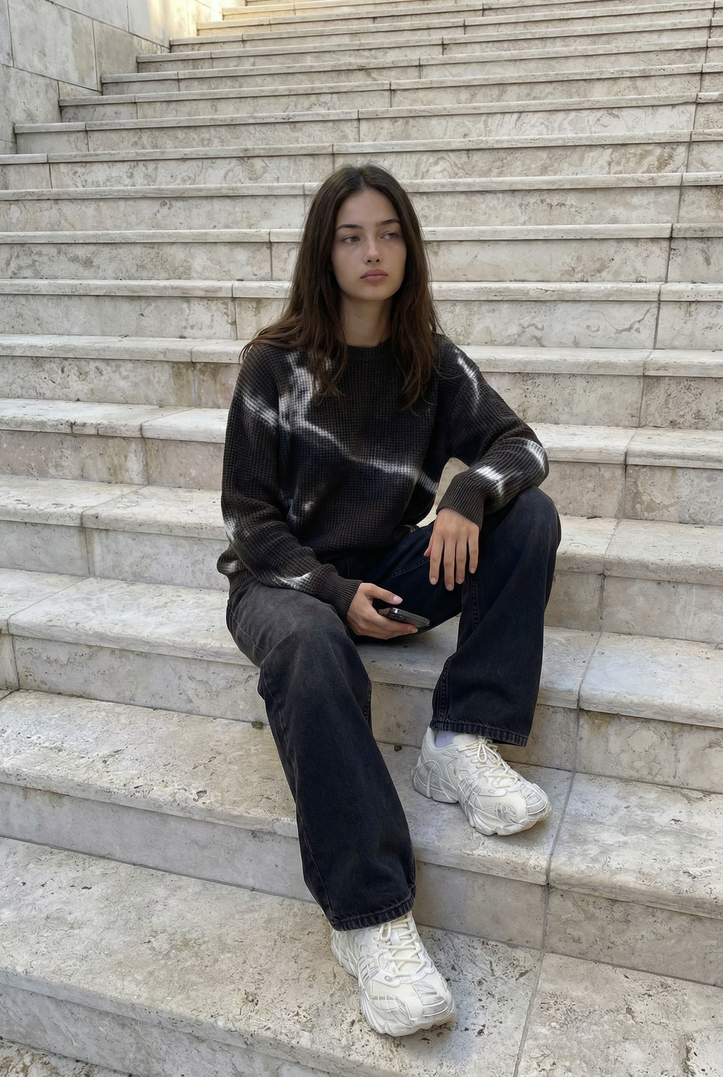 washed abstract print knitwear