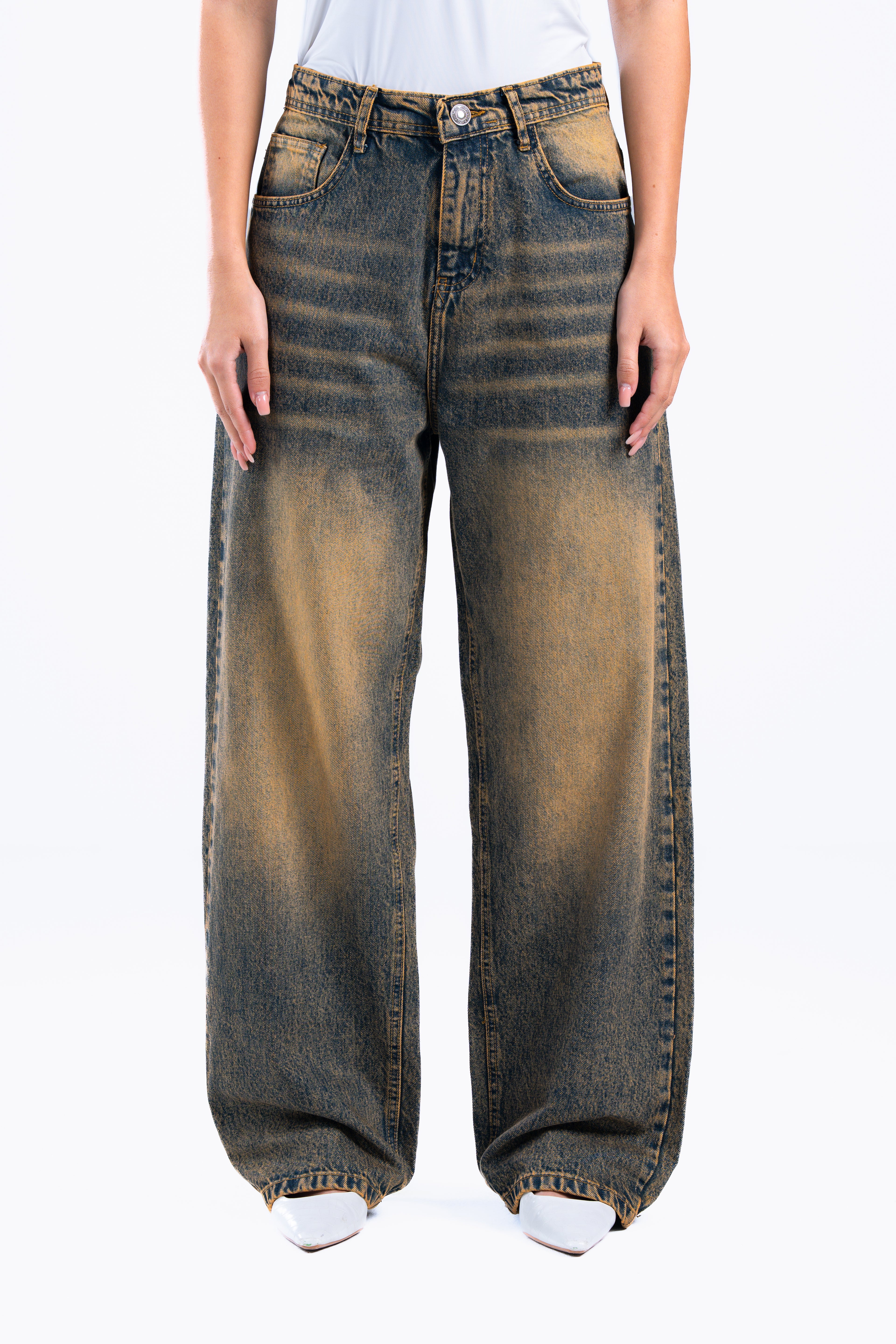 wide leg washed denim