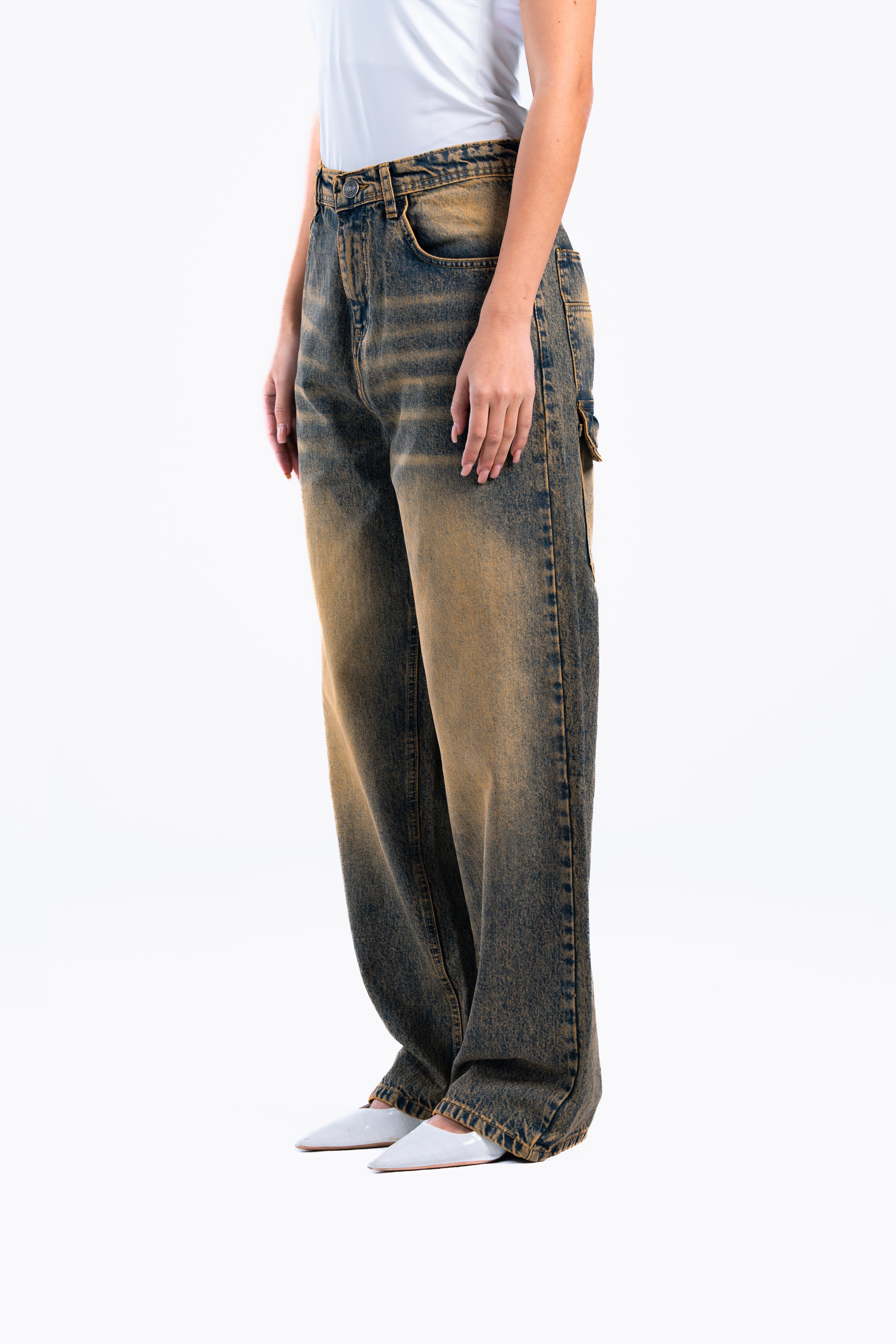 wide leg washed denim