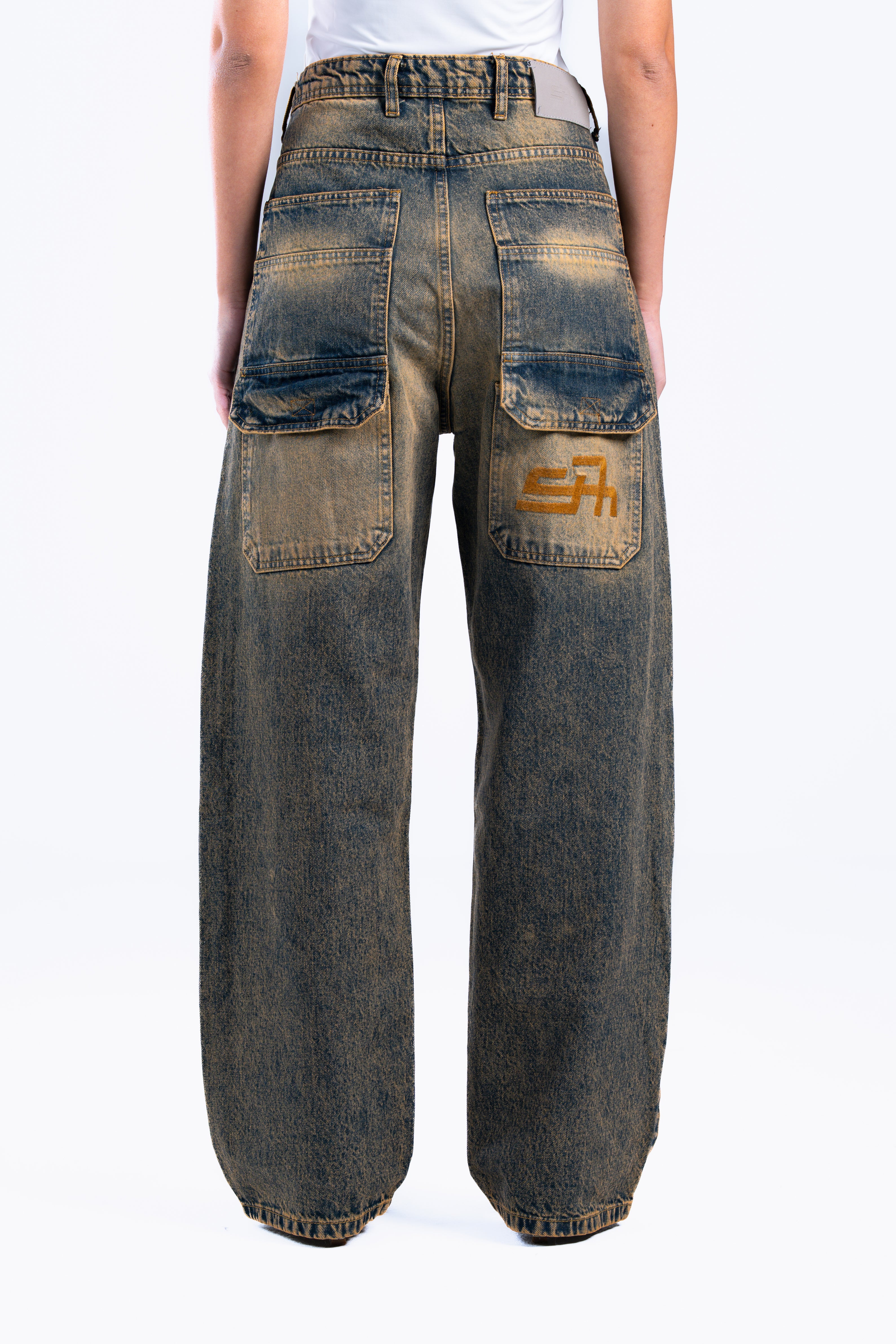 wide leg washed denim