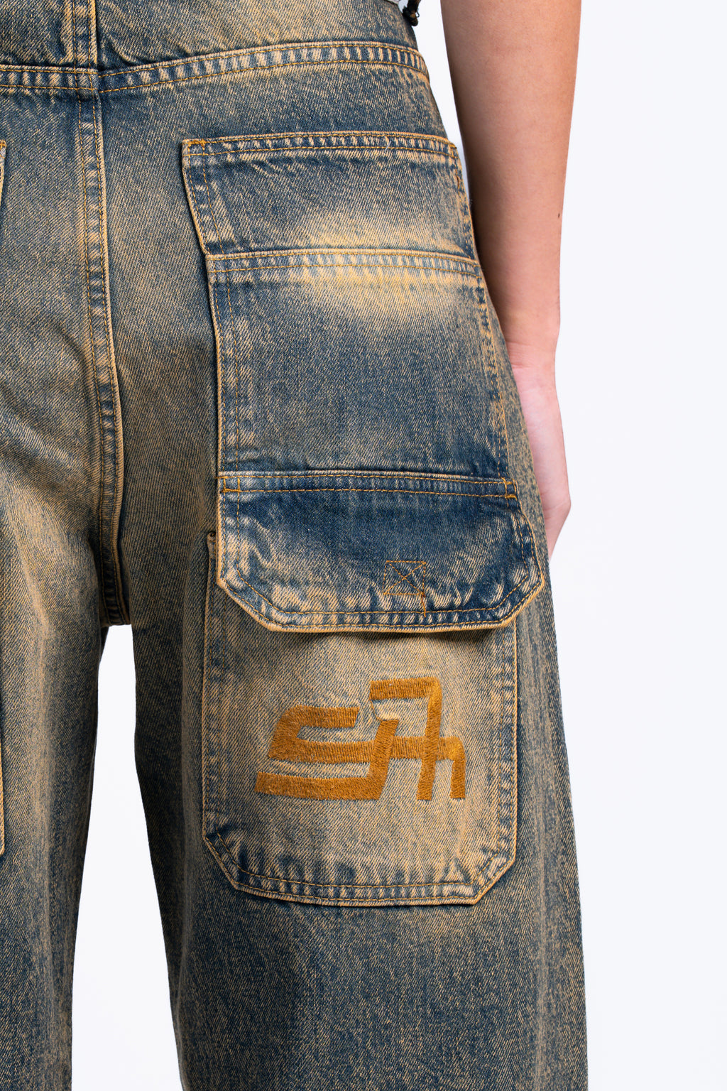 wide leg washed denim