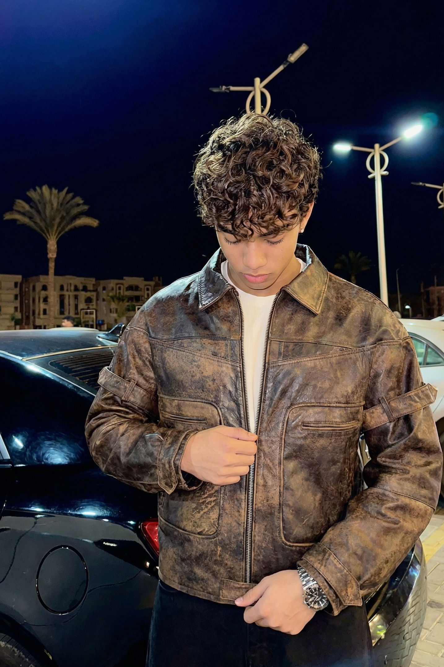 stone detailed distressed natural leather ( one of a kind )