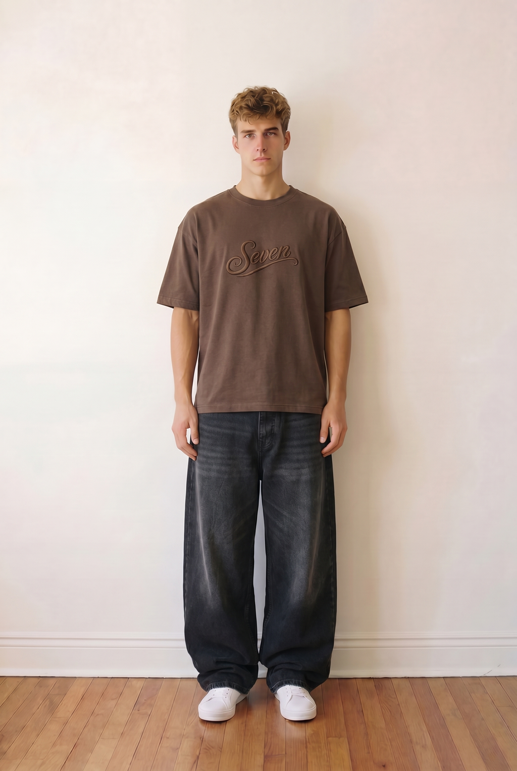 Dark brown embossed seven Tshirt