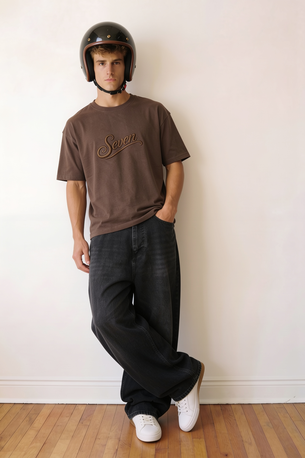 Dark brown embossed seven Tshirt