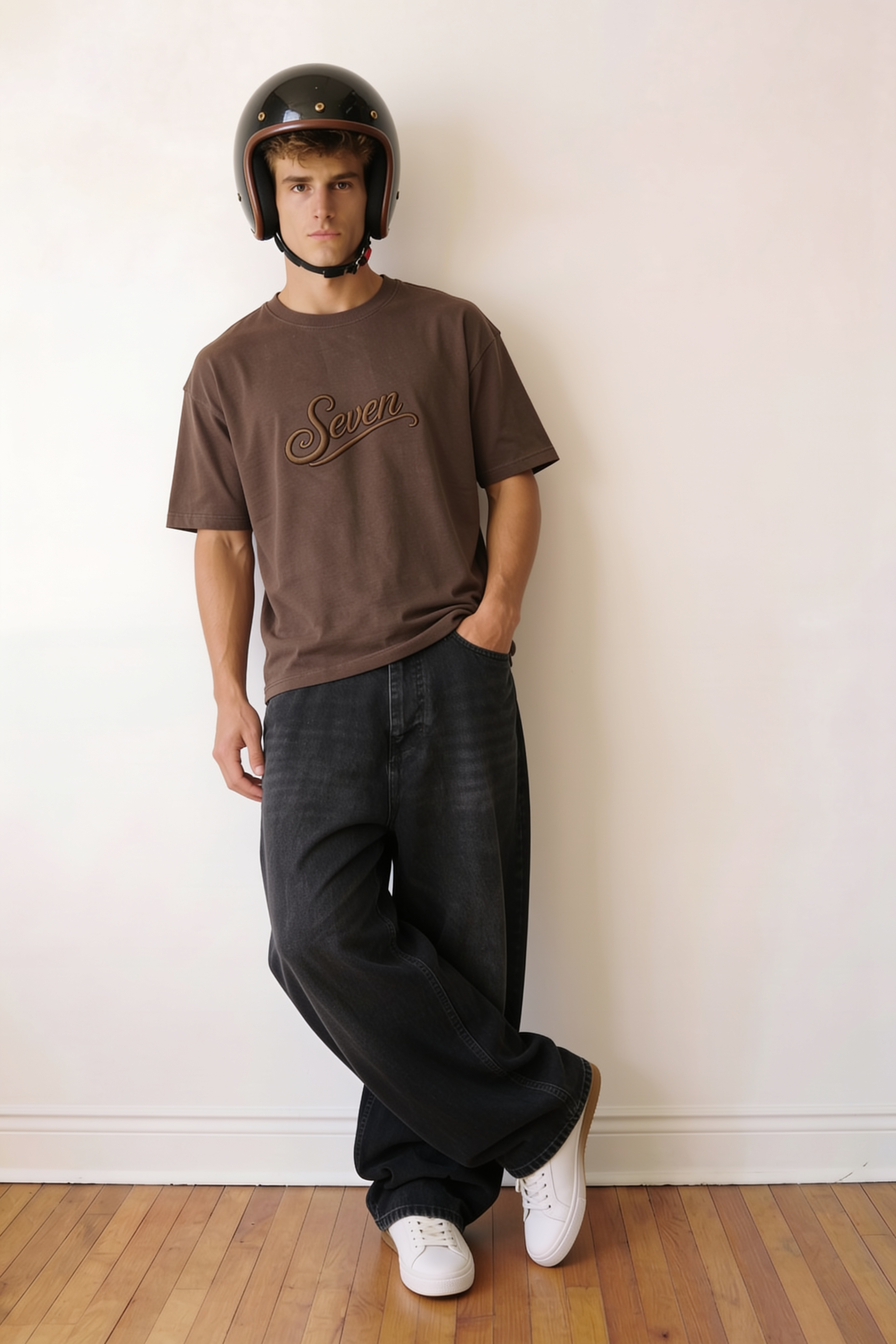 Dark brown embossed seven Tshirt