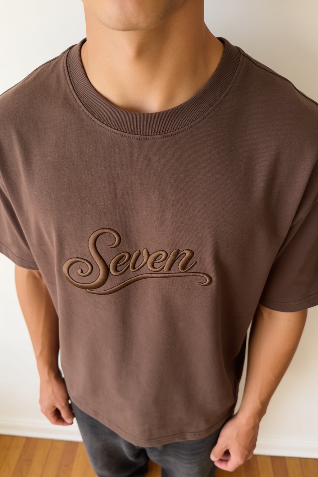 Dark brown embossed seven Tshirt