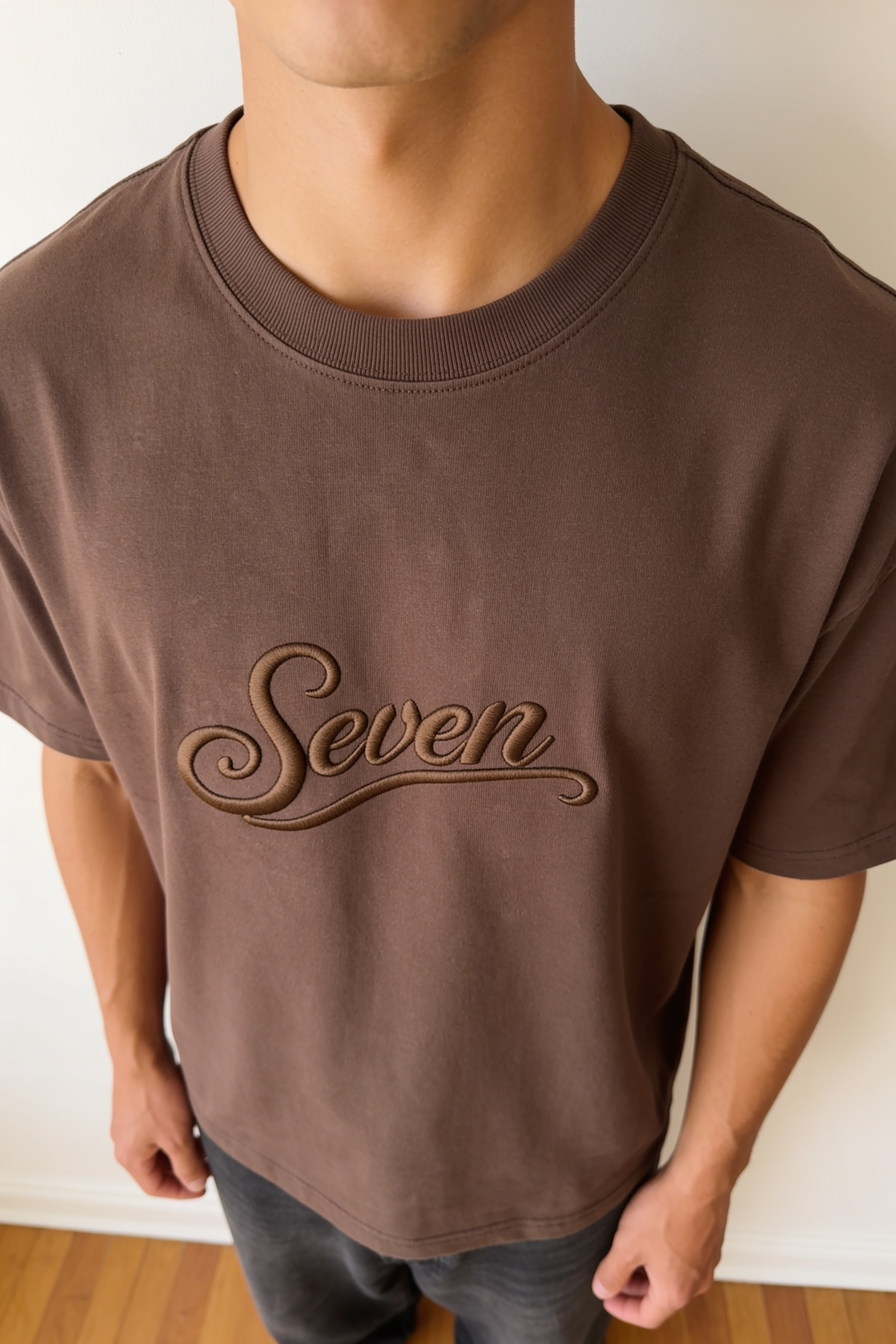 Dark brown embossed seven Tshirt