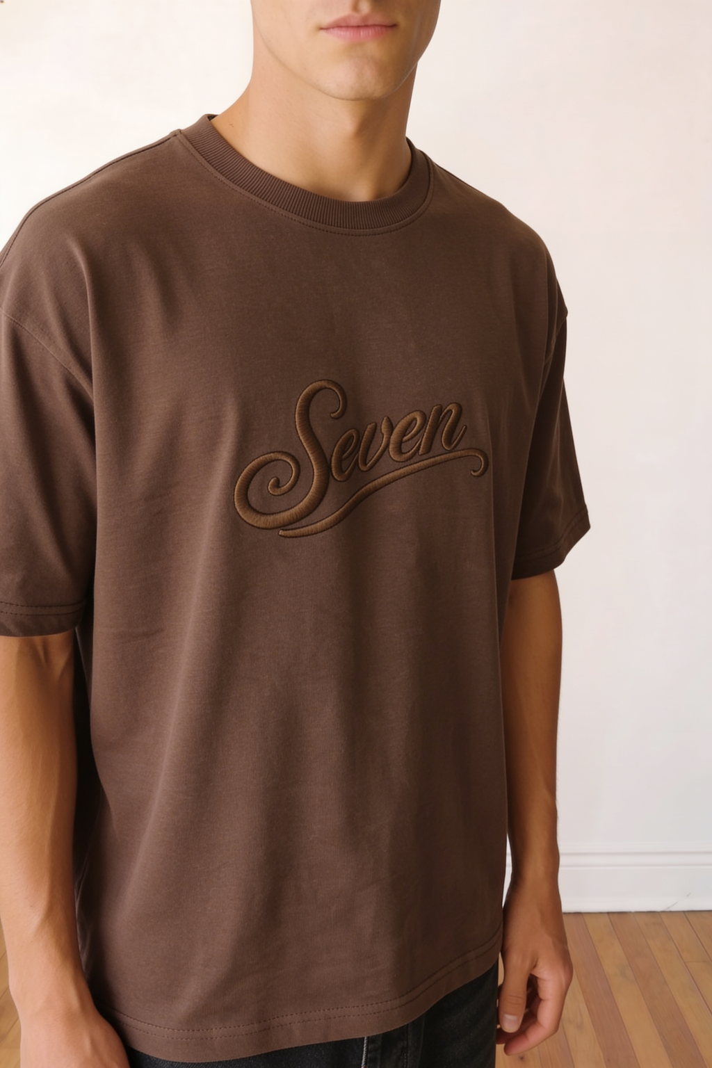Dark brown embossed seven Tshirt